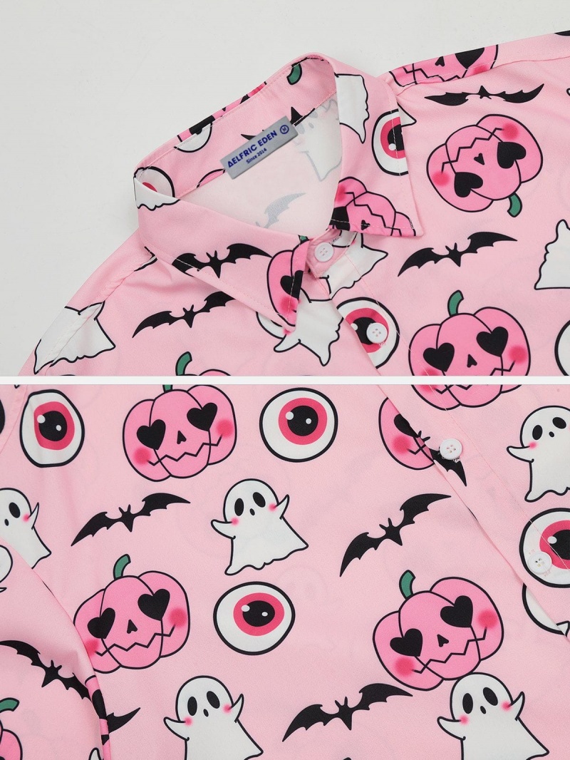 Rose  Chemise à Manches Courtes Aelfric Eden Cartoon Ghost Pumpkin Print - CIQ-4792221